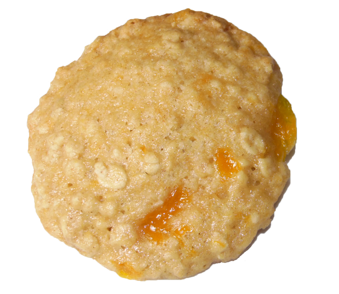 Peach cobbler-inspired cookie with juicy peach chunks and a soft, spiced oatmeal base.